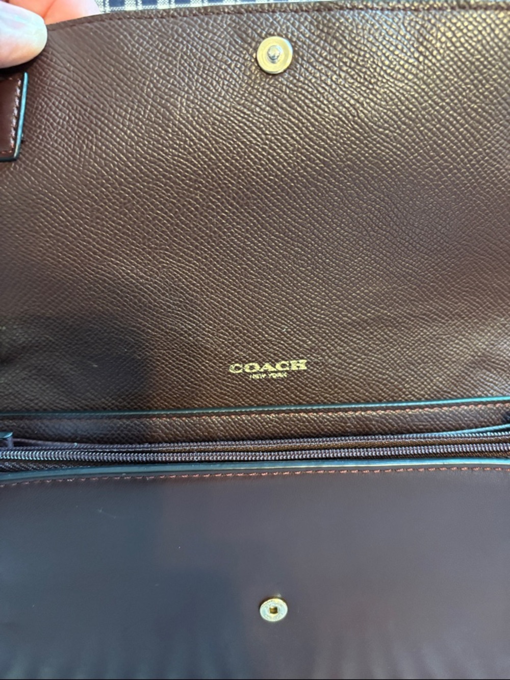Coach leather and suede patchwork metallic cherry Blake Turnlock clutch - Picture 9 of 14